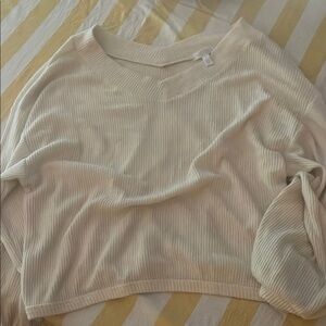 Cream Ribbed Women's Sweater